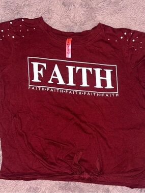 Kids 'FAITH' Graphic Tee in Burgundy - Youth Top
